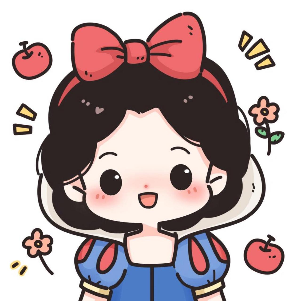 白雪公主小q版来了 觉得白雪公主的头发就是要黑黑的～所以调了两种