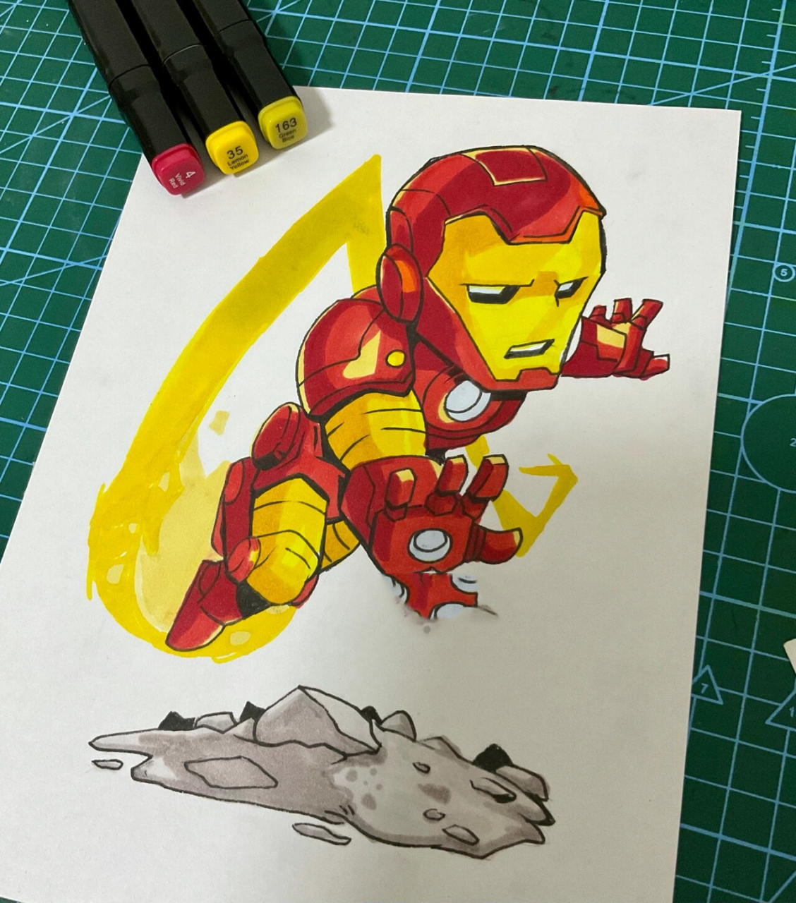 马克笔儿童画动漫教程 线稿77色号 q版钢铁侠教程 马克笔上色 喜欢