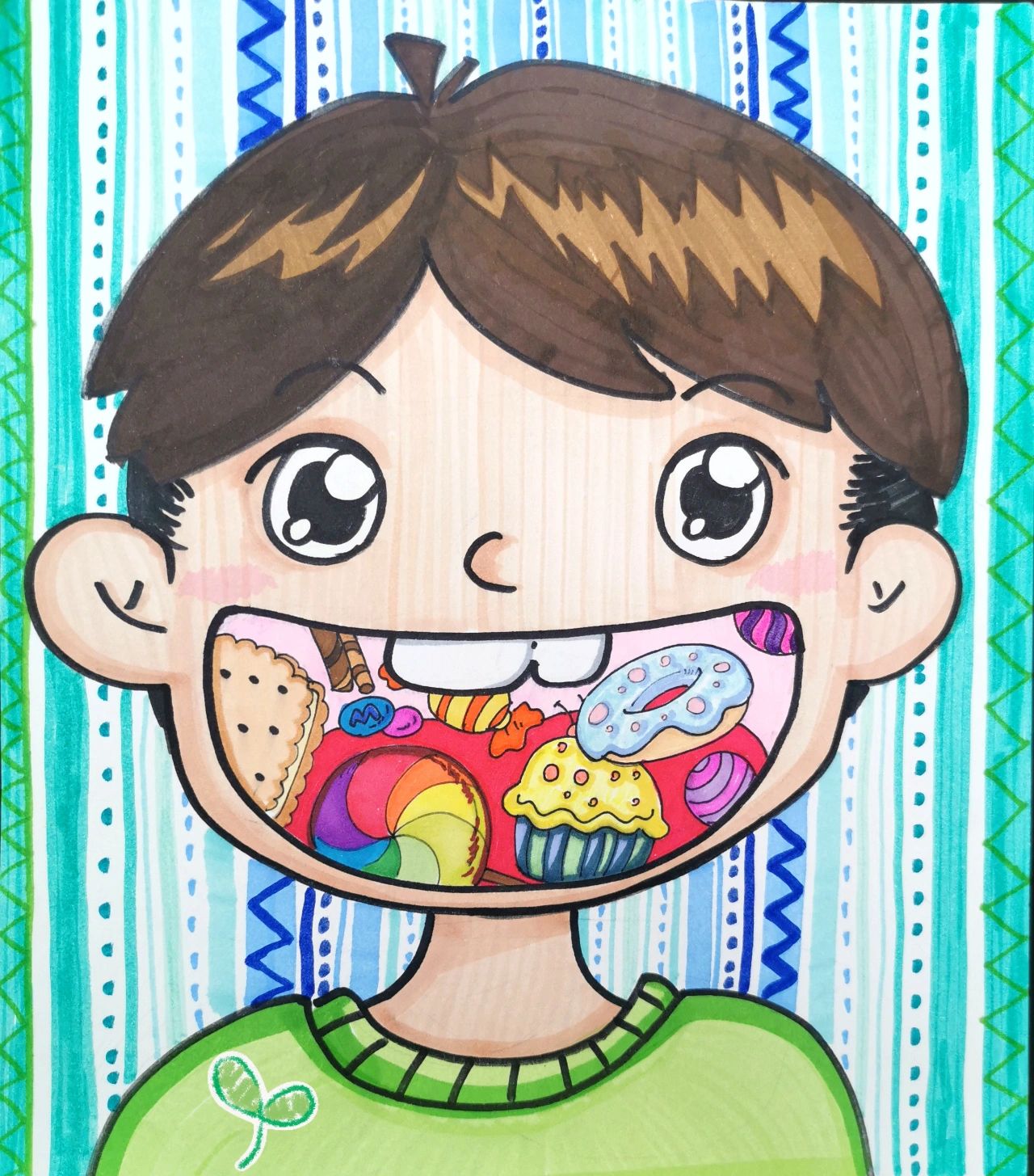 儿童画《爱吃零食的大嘴巴》6～8岁