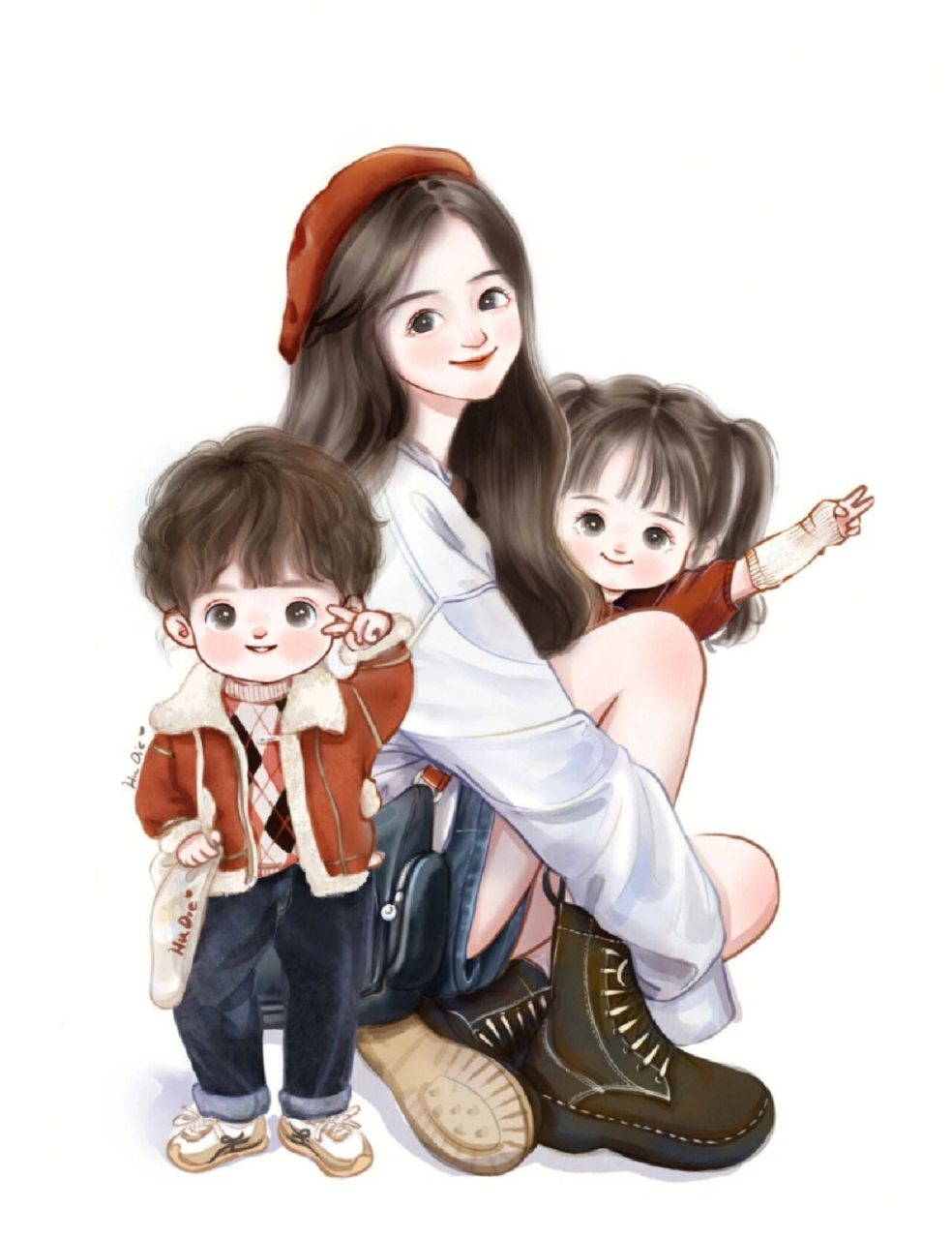 全家福手绘头像亲子卡通头像男宝女宝