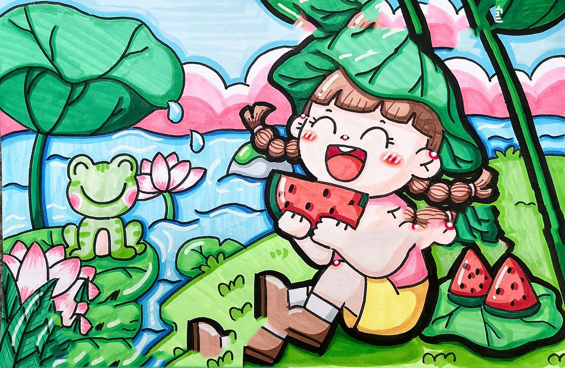 《池塘边》《夏季》91主题儿童画 幼师考 适用主题:《池塘边》