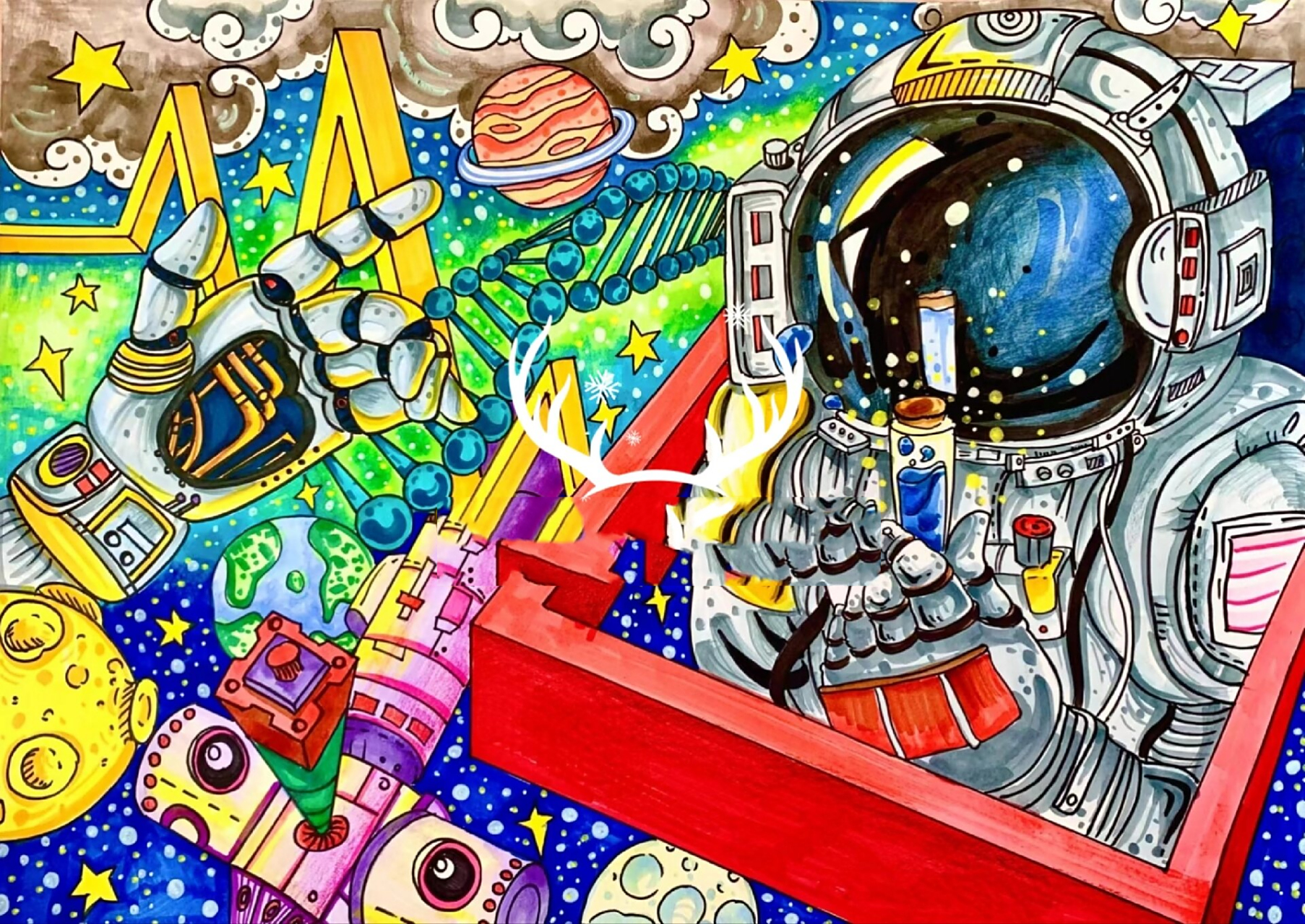 未来科技的抗原新时代 绘画创意说明:我们的地球生病了,越来越多的