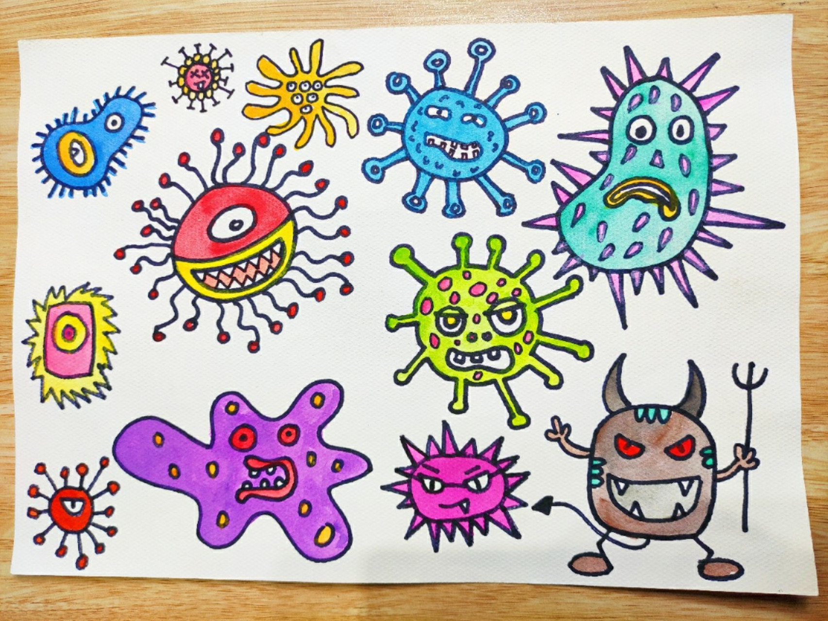 儿童画打卡no.4细菌与病毒 坚持打卡100天,每天进步一点点94 儿童画