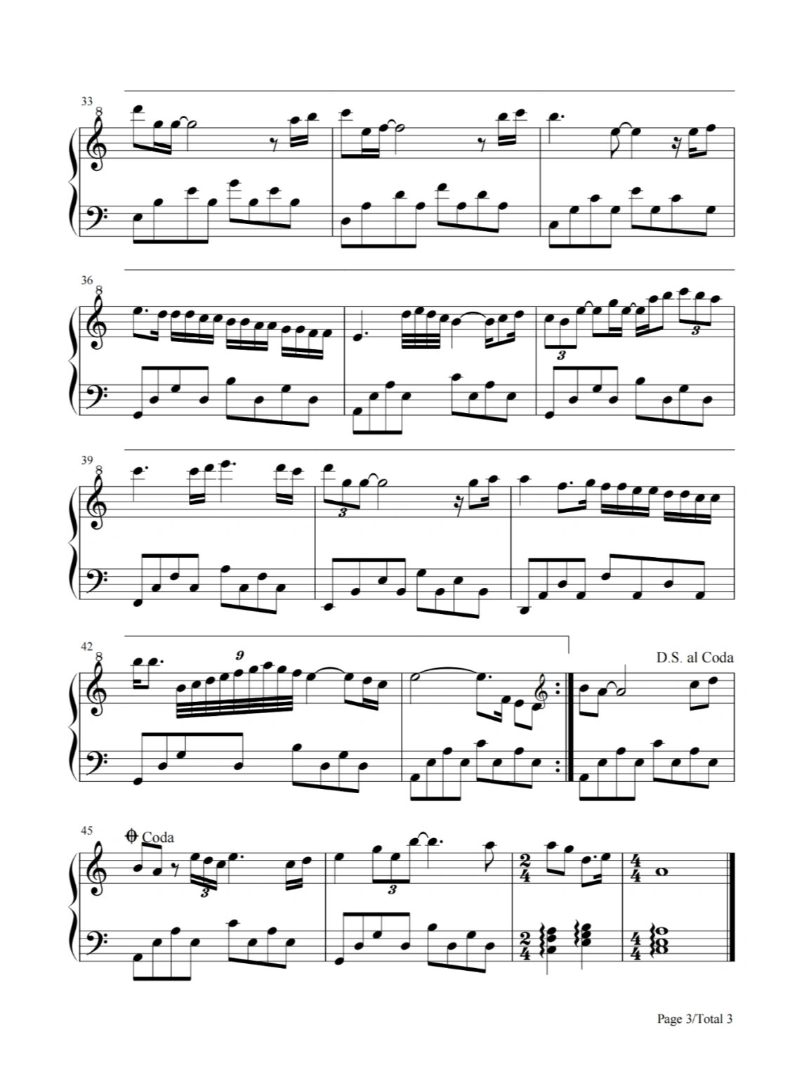 钢琴谱《别怕我伤心》