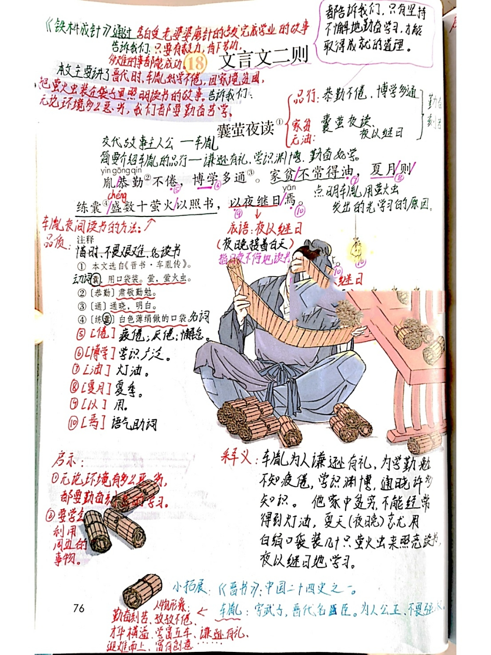 四年级下册 第18课《文言文二则》笔记 囊萤夜读➕铁杵成针 💬
