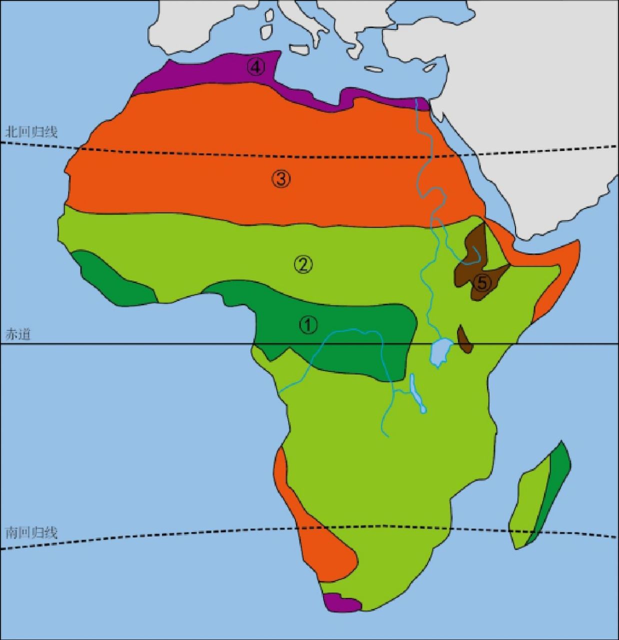 非洲气候,地形,河流图