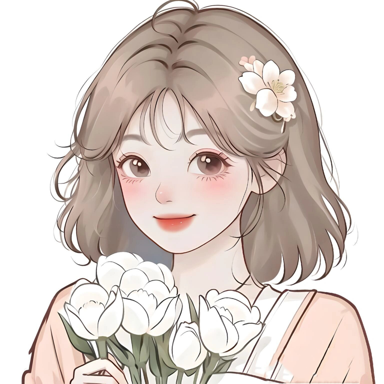 极简头像/短发捧花女孩头像 今天来一期短发女孩的头像 简简单单,干净