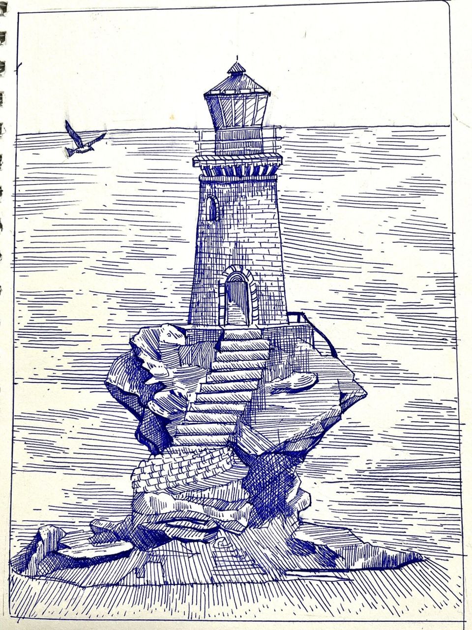 灯塔钢笔速写18/100 "知足,上进,不负野心" 灯塔速写附步骤图 钢笔