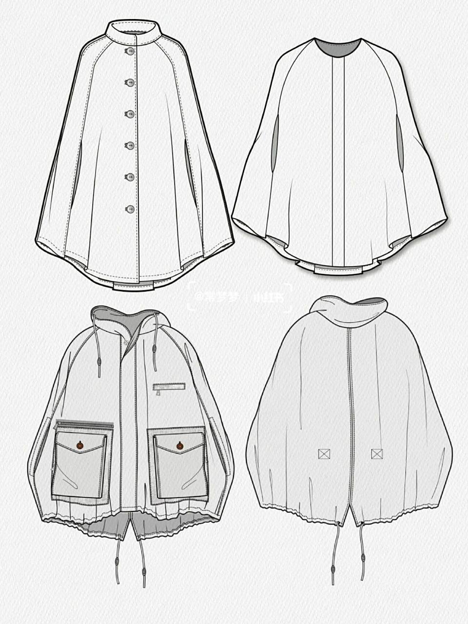 服装设计 | ai | 32款斗篷大衣款式图分享 工具:电脑 软件:ai