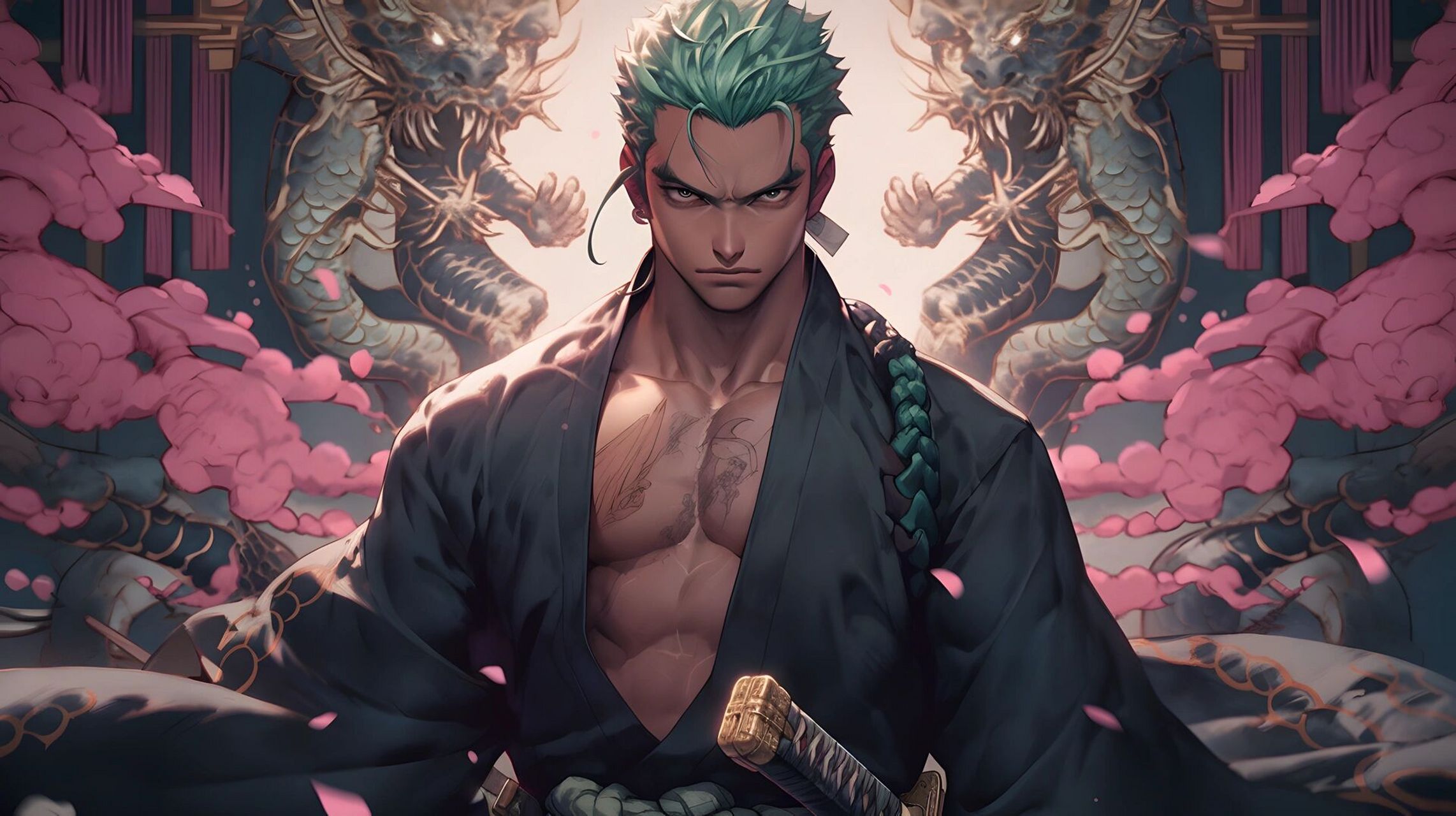 midjourney|海贼王 索隆|4k 16:9高清壁纸 美男子索隆