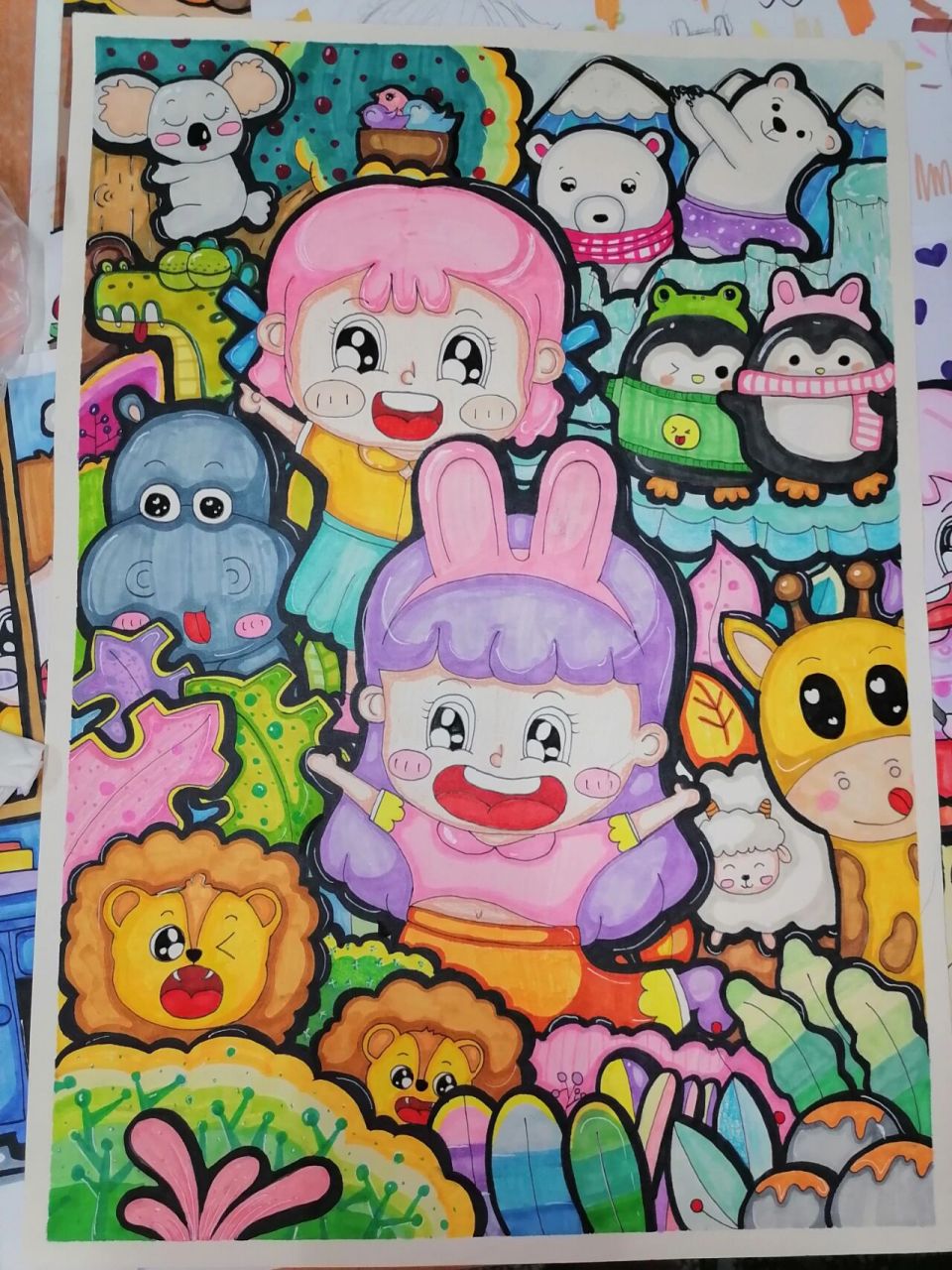 动物园 幼儿情景画简笔画 线稿 21年5月28日 马克笔/勾线笔/4开纸