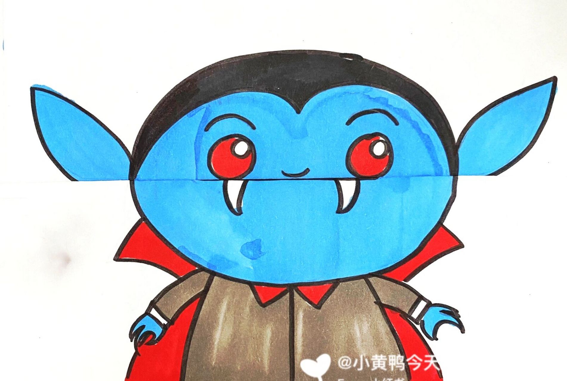 卡通画# #马克笔# #儿童画# #吸血鬼折叠画# #吸血鬼卡通画# #折叠 