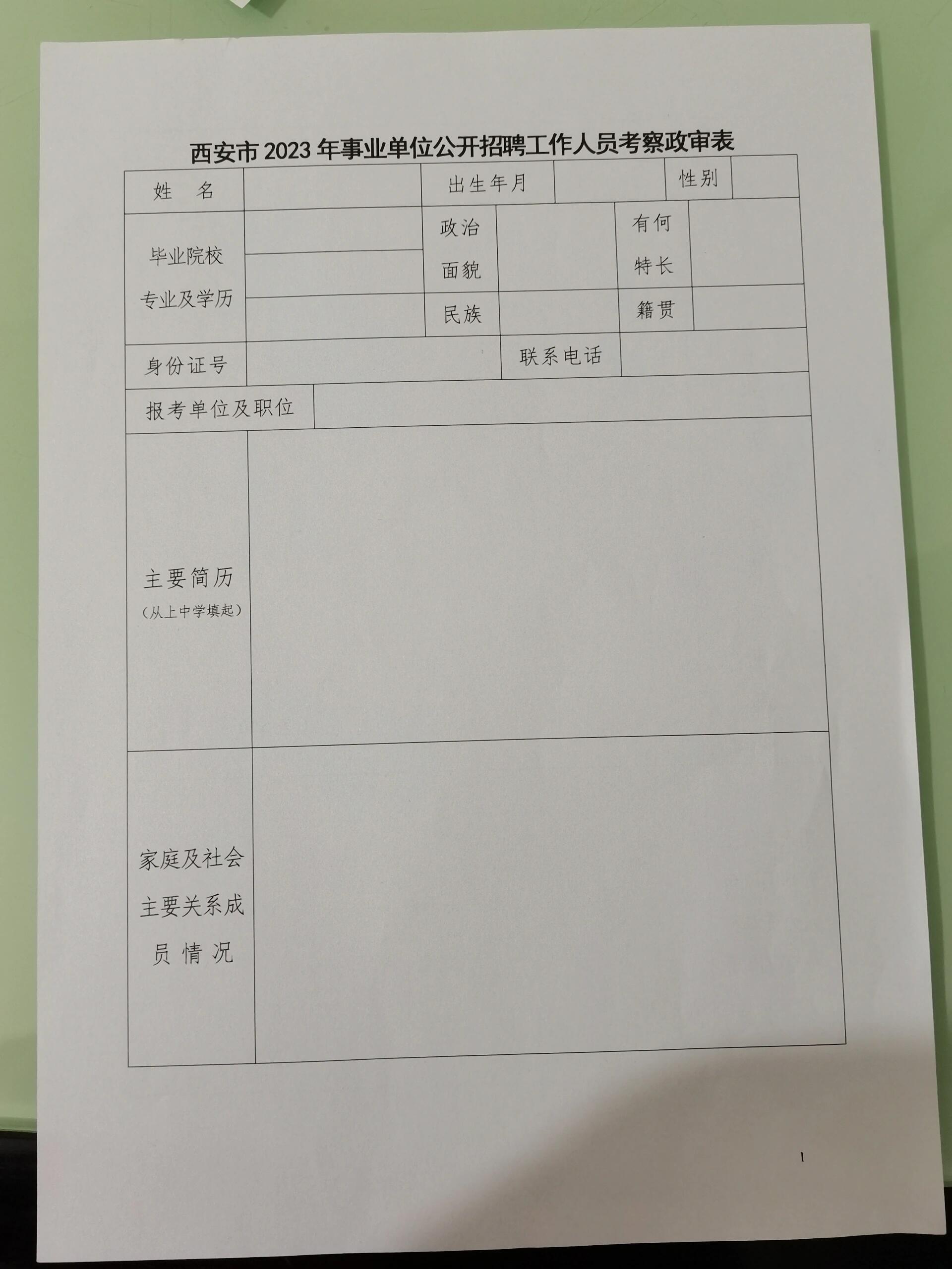 政审表模板 单位提供电子版,自己打印出来手写,历史及现实表现情况这