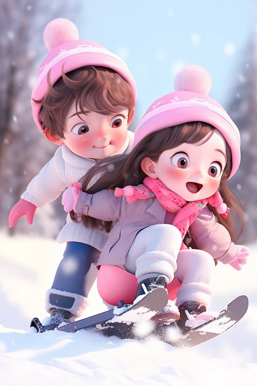 冬天主题唯美卡通情侣壁纸来咯! 快!