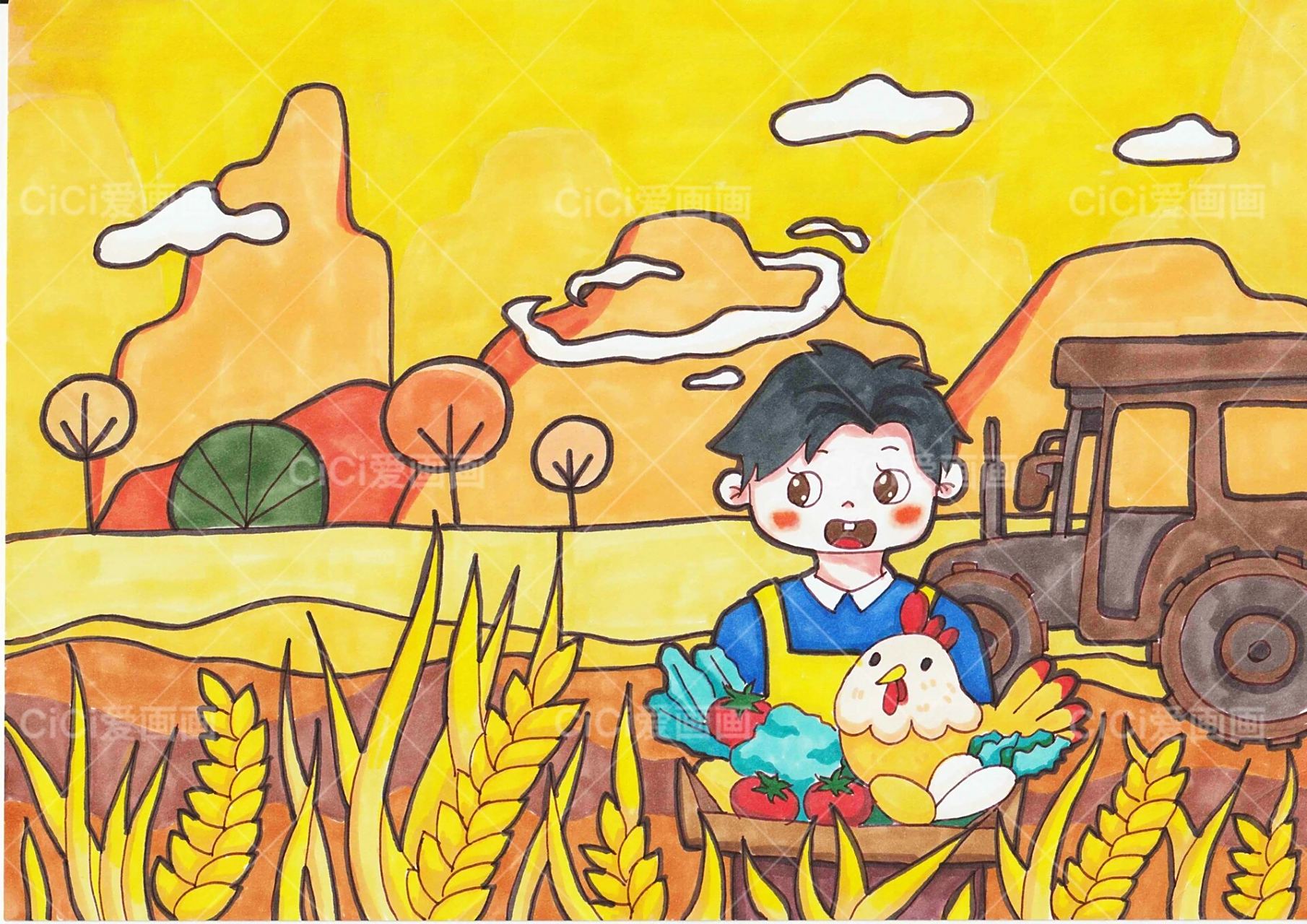 新农业 科技农业 儿童画 创意画 这幅儿童画展示了现代化农业的美好