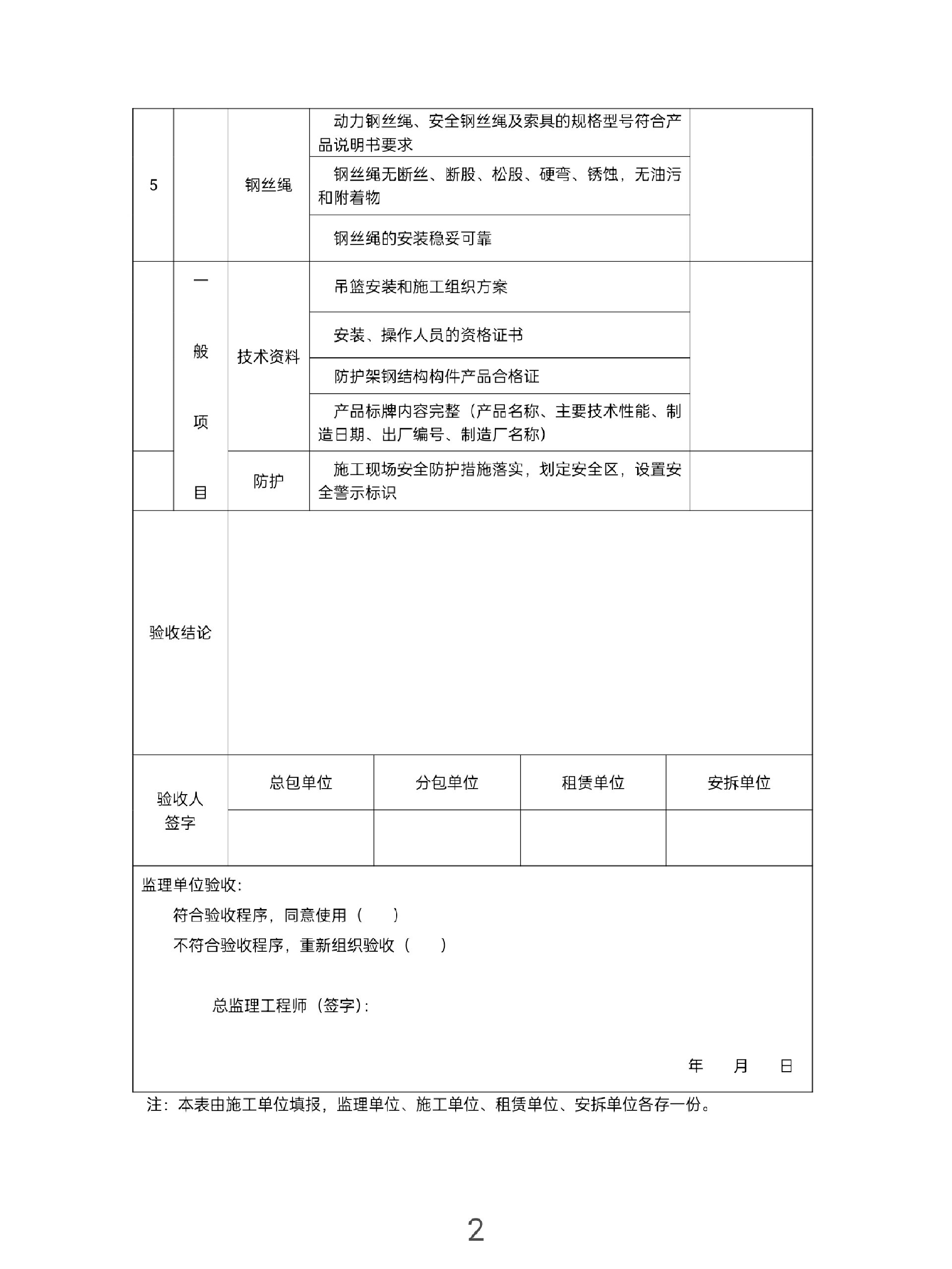 电动吊篮验收表图片