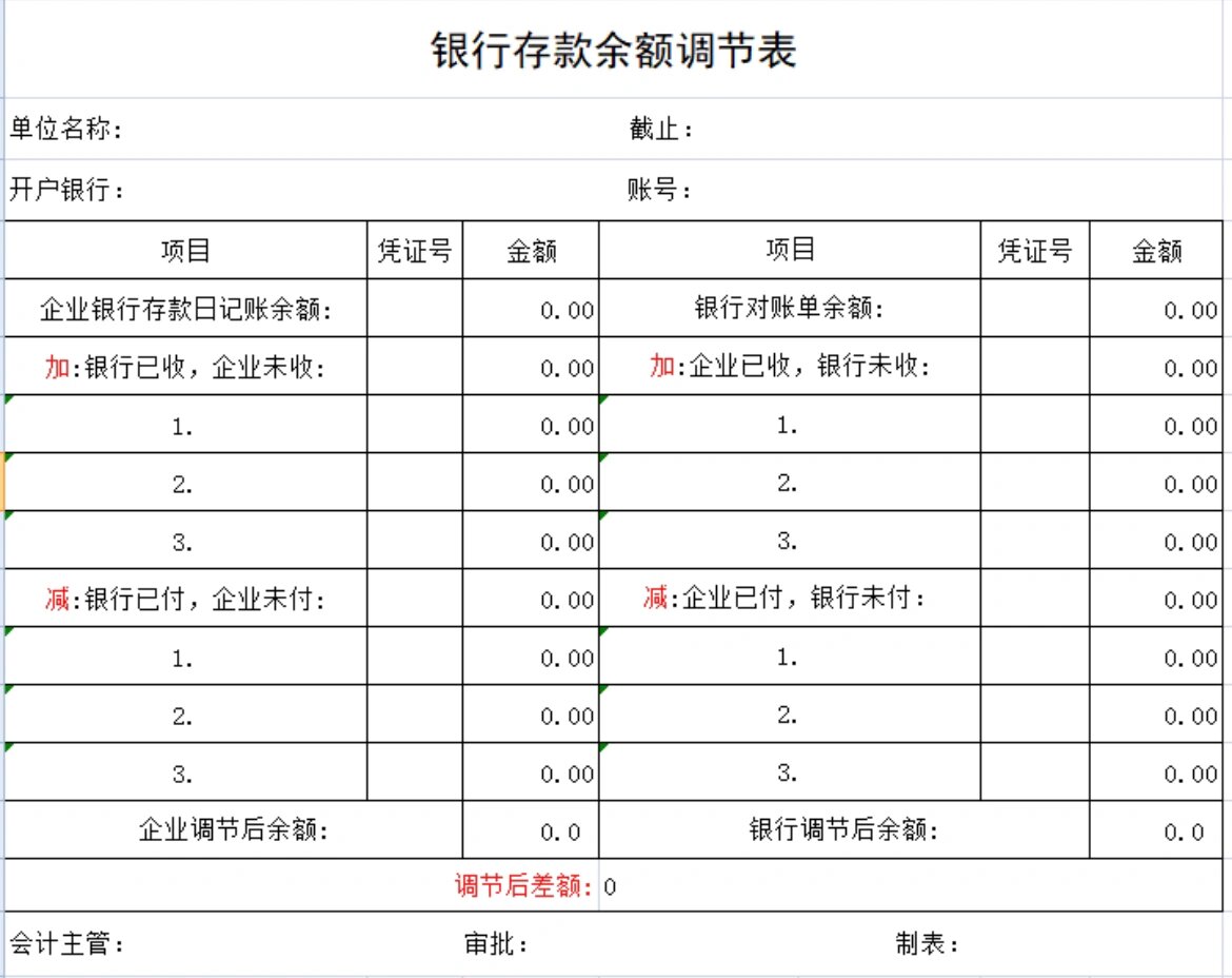 余额调节表模板图片图片