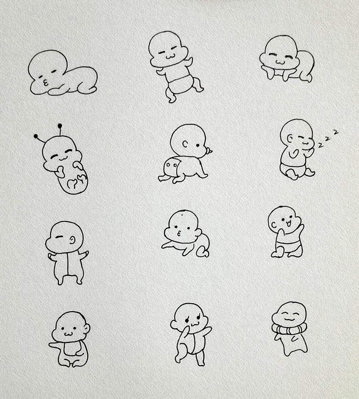 可爱小宝宝简笔画(附线稿)萌化了 今日练习一组小宝宝的可爱简笔画