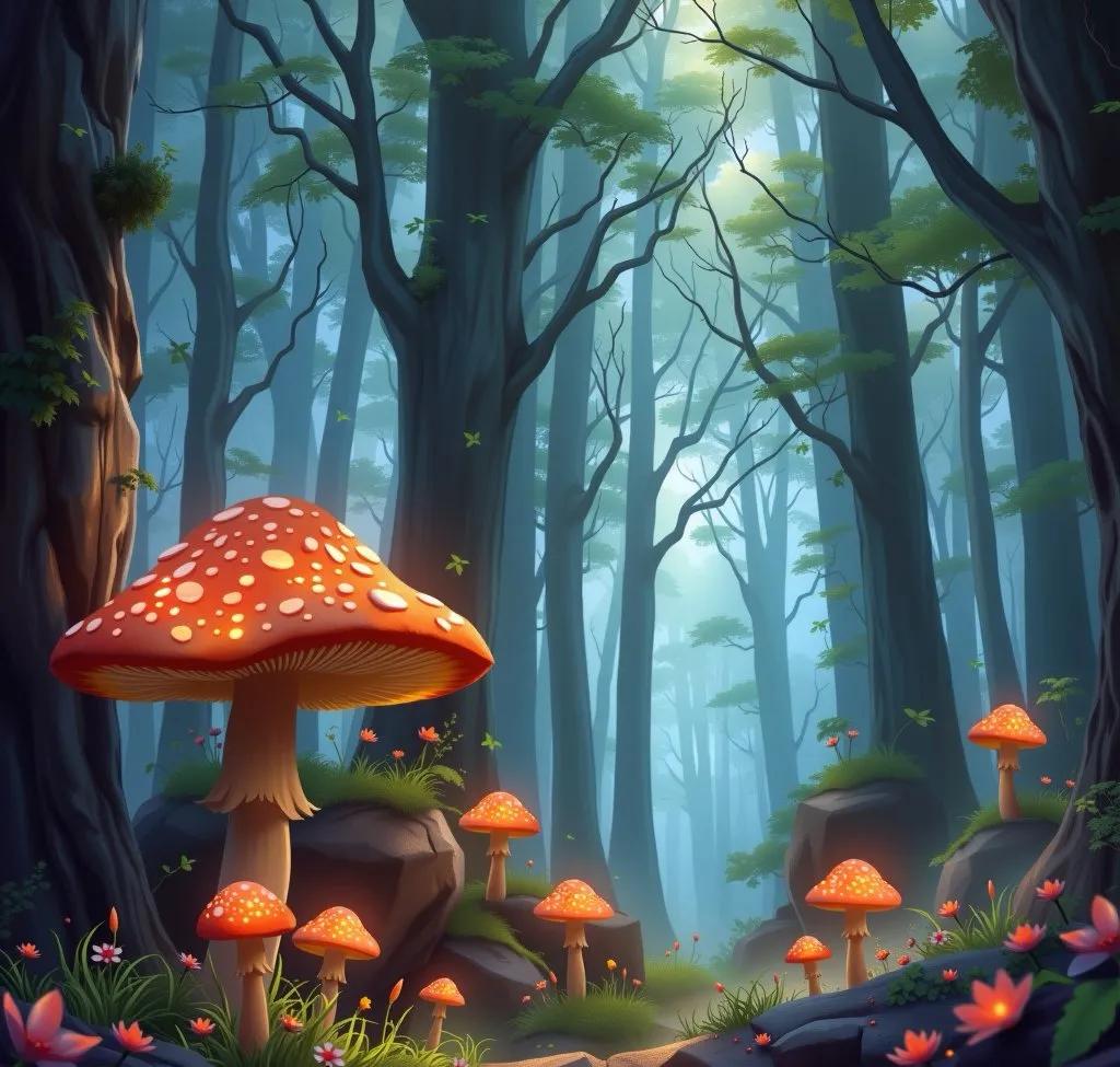 梦幻森林,童话般的蘑菇仙境