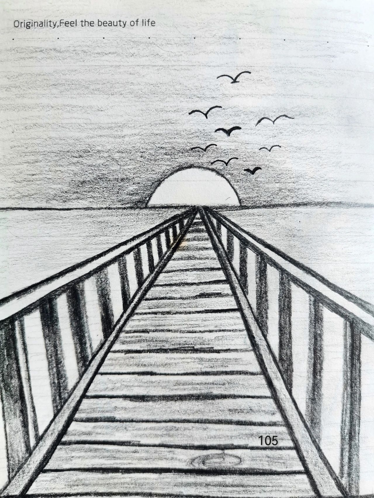 夕阳,风景画,铅笔画临摹