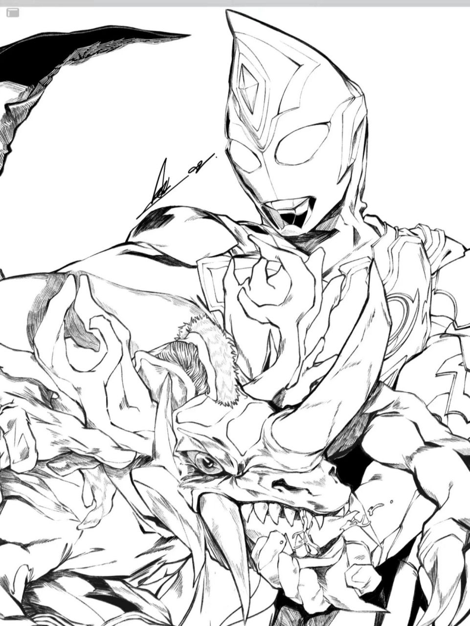 德凯奥特曼同人绘画〕插画分享 德凯奥特曼  vs怪兽死亡多拉格线稿