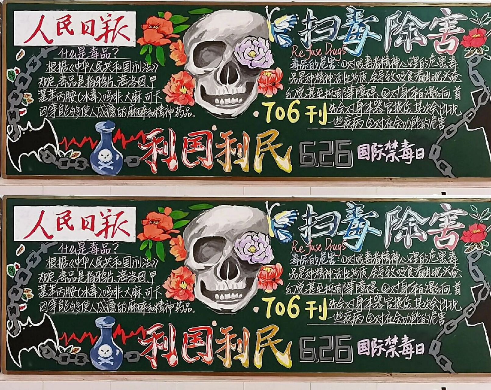 国际禁毒日黑板报 本学年最后一次黑板报了