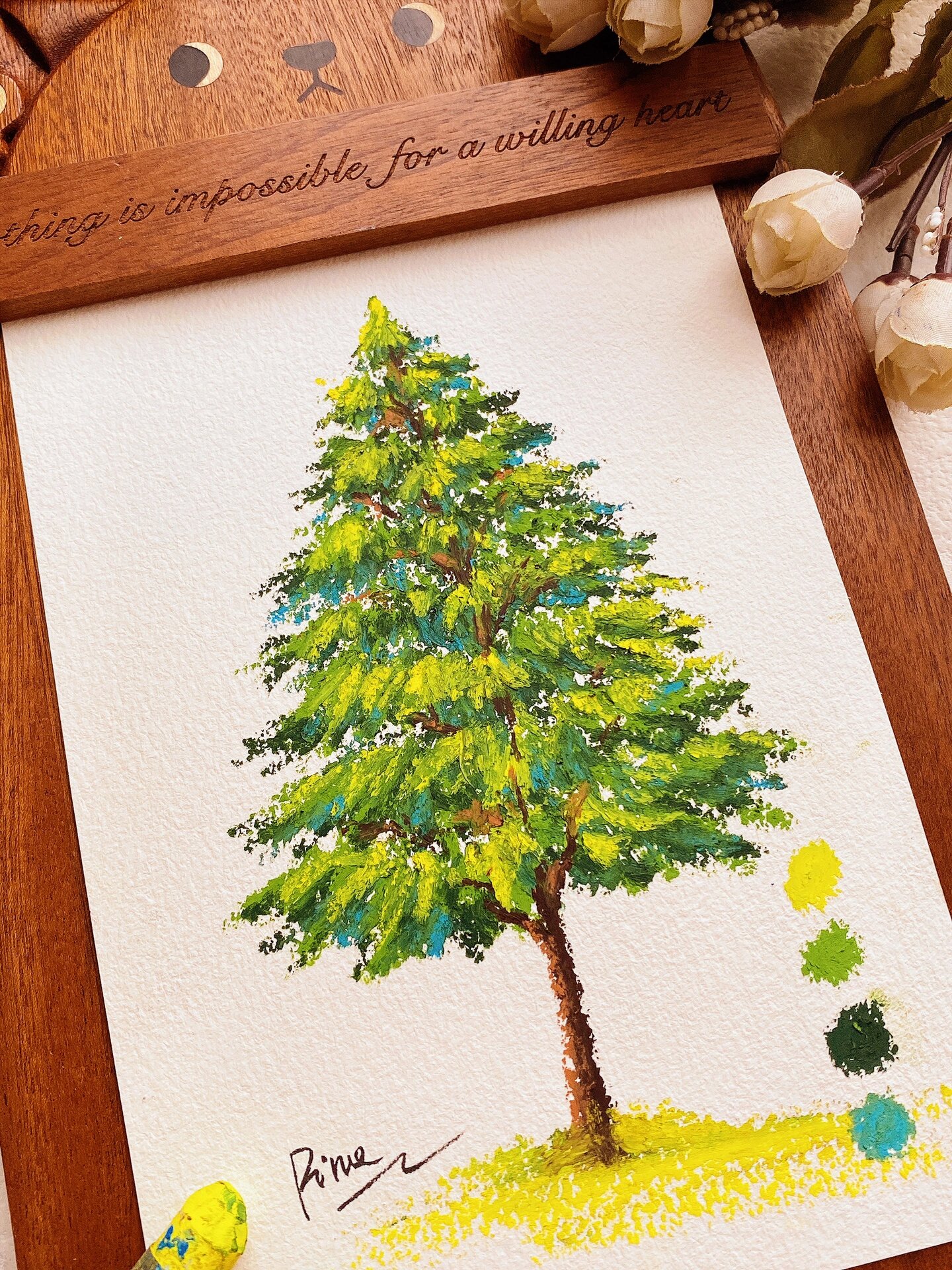 油画棒教程|教你画松树🌲|新手入门简单