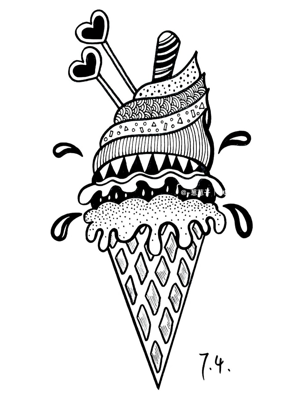 冰淇淋 黑白线描练习 124 单个物体练习 n #湖北教师招聘考试# #教师
