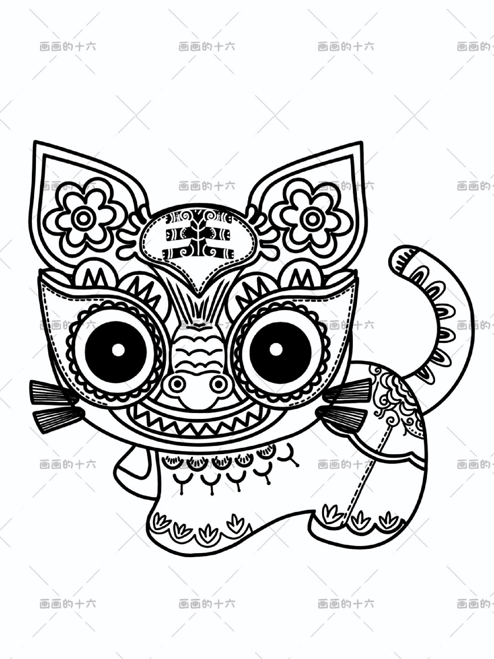 非遗素材—布老虎素材线稿分享