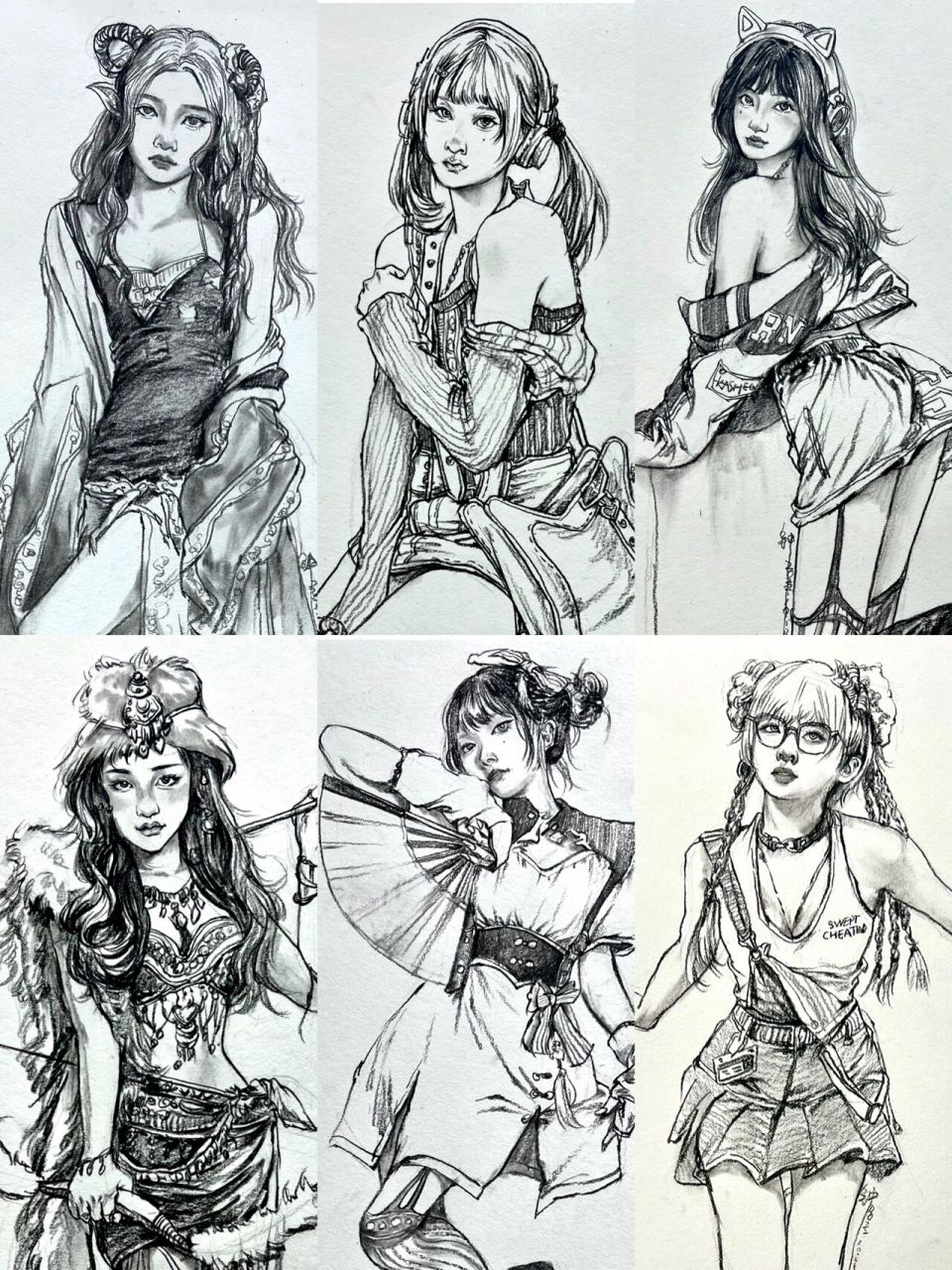 十月美女速写合集|人物速写 做一个小合集,有线性和线面,需要临摹的小