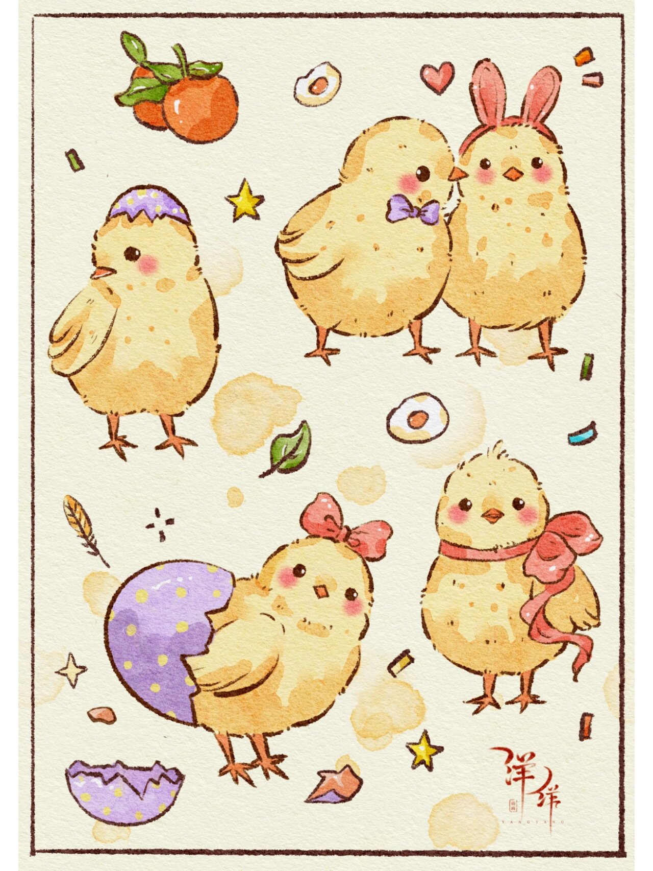 水彩小鸡崽速写画法