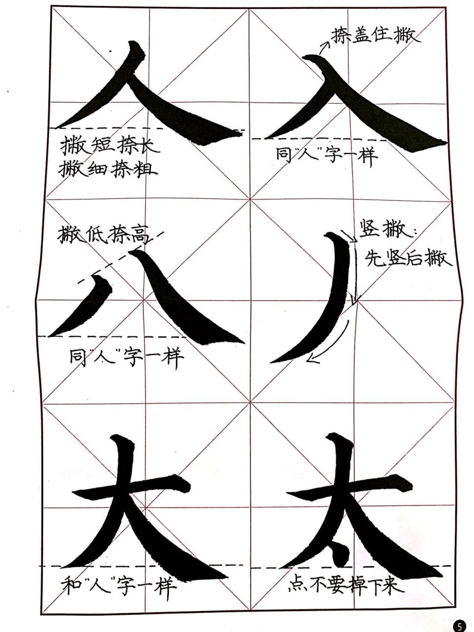 零基础毛笔楷书入门——撇点捺系列 三四五节课内内容,第五节内容提前