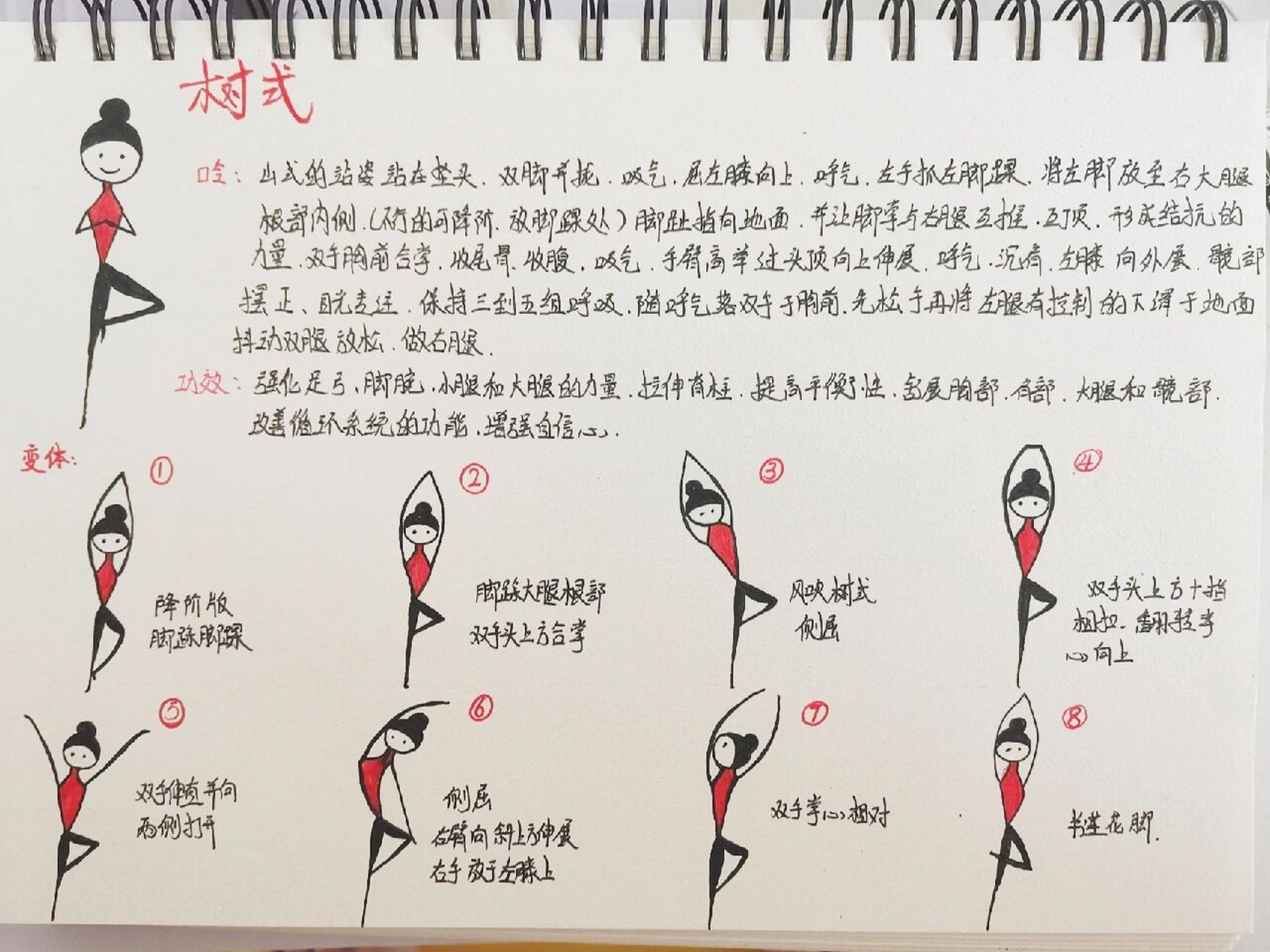 《树式》瑜伽小人图,口令,变体 《树式》瑜伽小人图,变体及口令