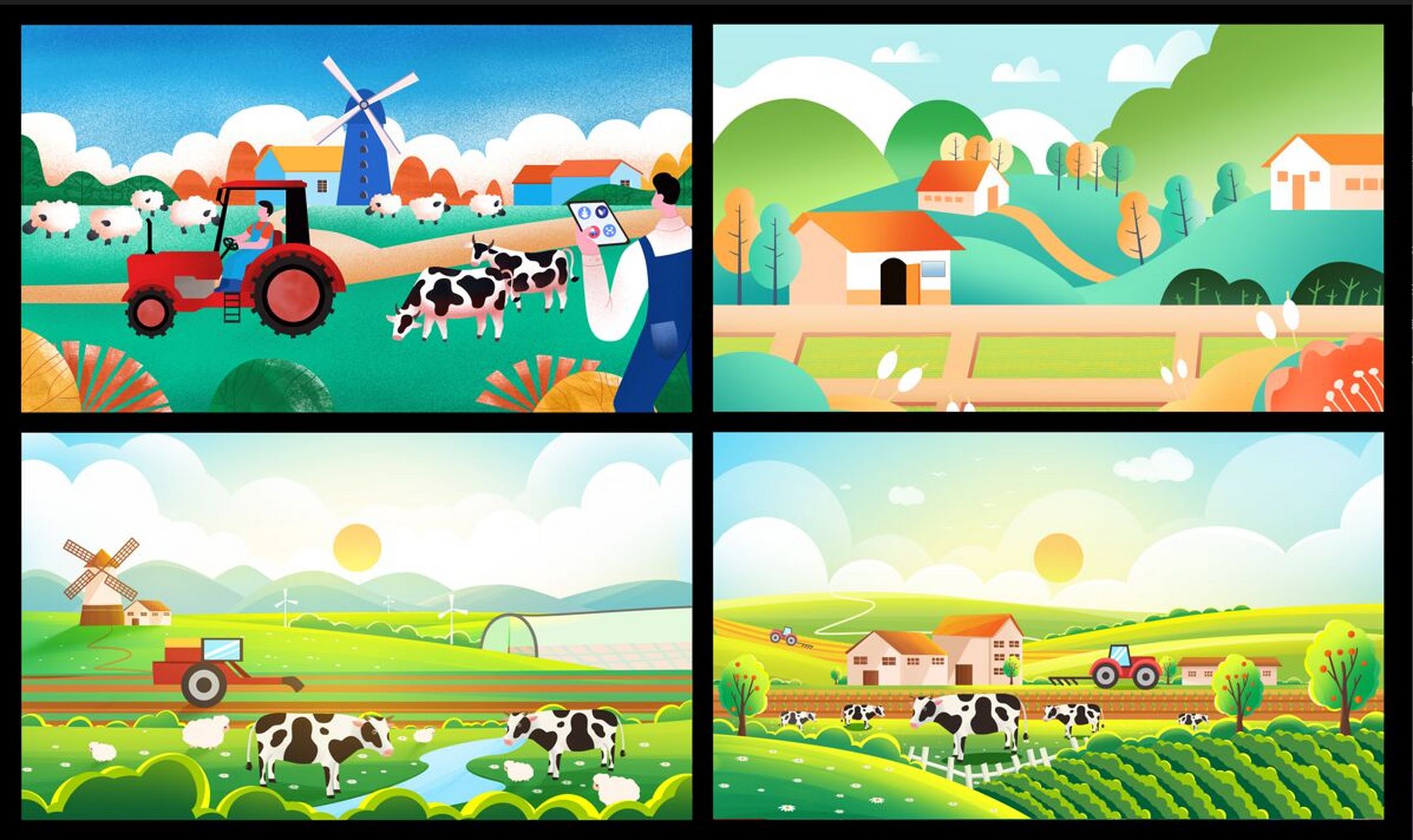 乡村振兴田园风光插画psd源文件墙绘素材 #墙绘#0202#墙绘素材库