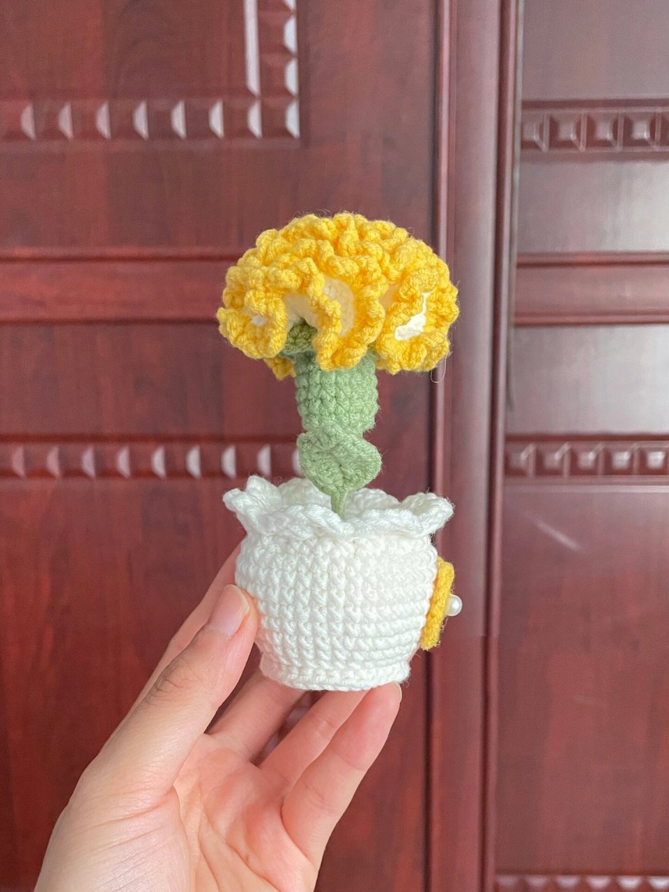 康乃馨小盆栽～图解分享～纯手工钩织 线材:5股唯棉 钩针:2.