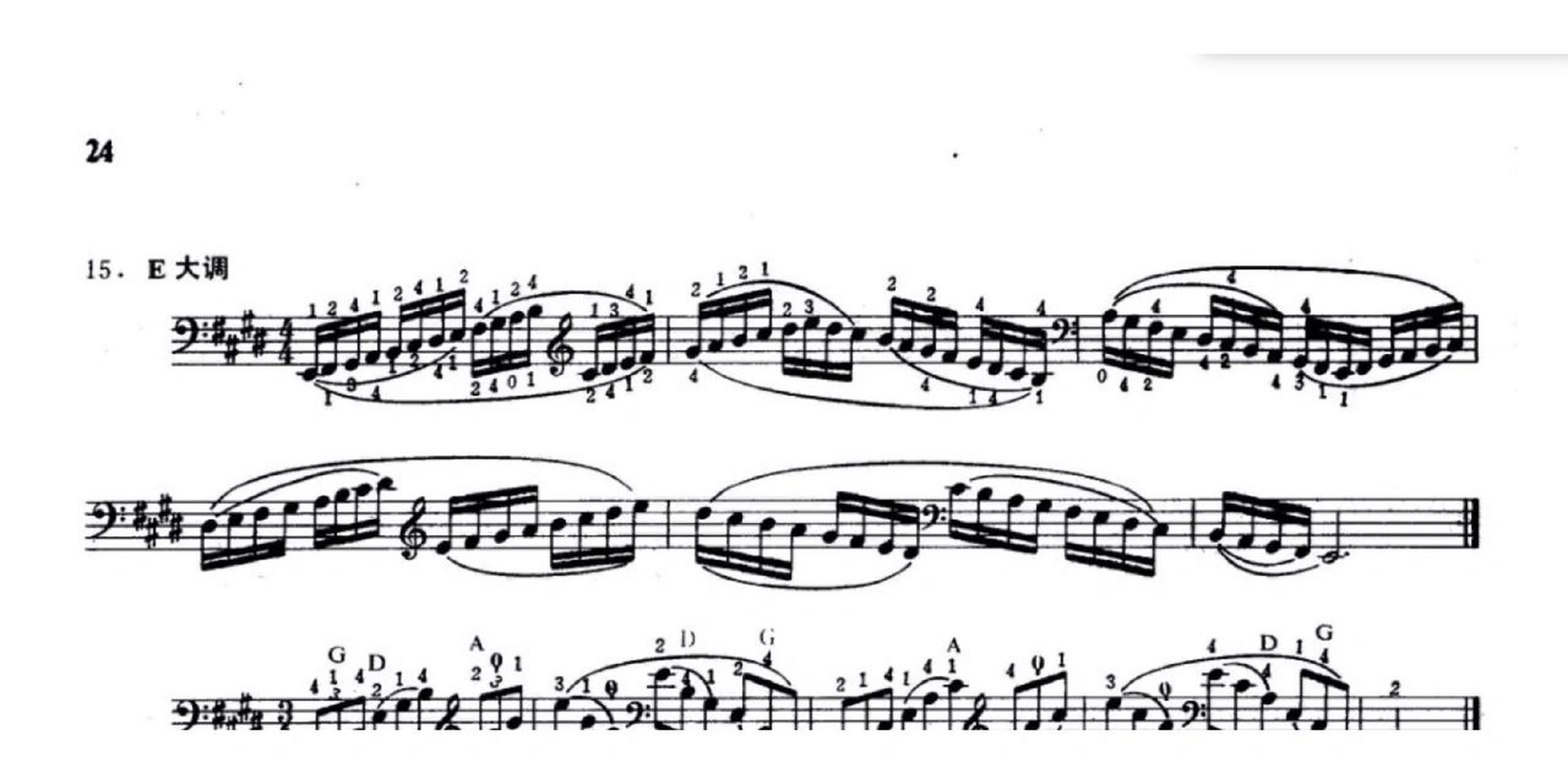 指法图是按照  宋涛老师《大提琴教程音阶练习分集》第24页(见图二)