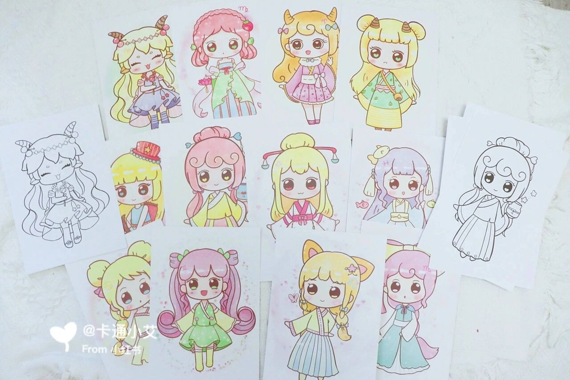 十二星座 十二生肖 古风公主卡通简笔画合集 原创可爱古风公主 萌萌哒