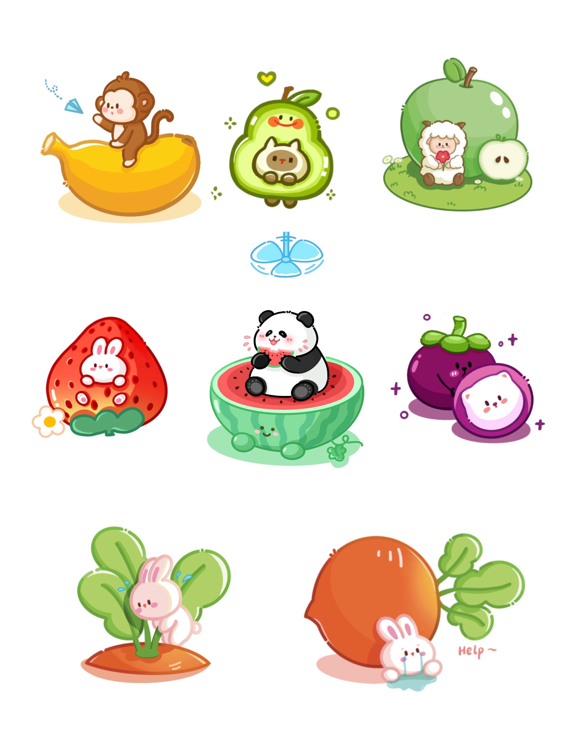 最近画的图案| 小动物水果合集 没有头绪的时候就画点简笔画啪～不管