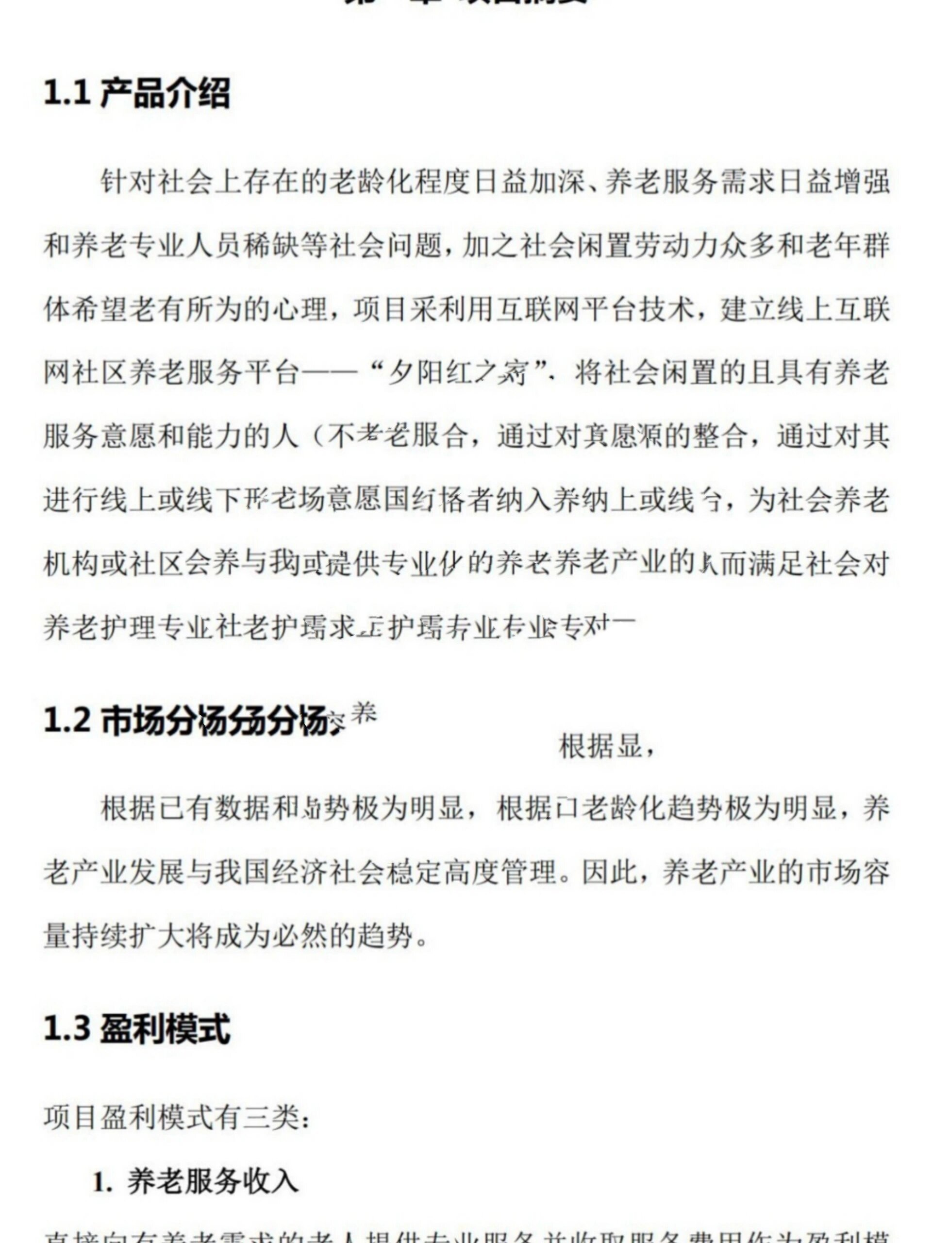 老龄化服务创业项目计划书(老龄化服务创业项目计划书范文)