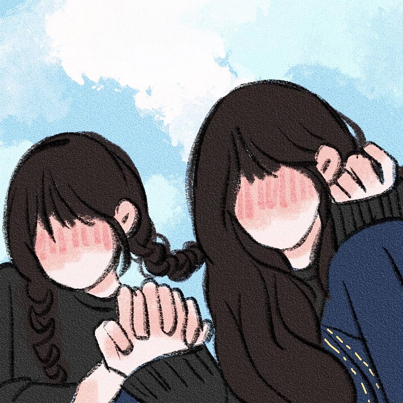 和姐妹对天空拍照 二到四人闺蜜头像 拿图dd 有图片参考