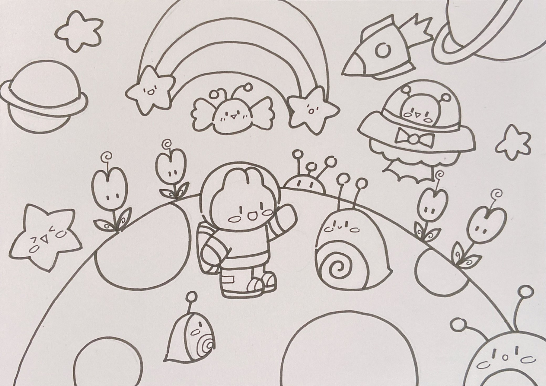 外星人外太空宇宙火箭星球彩虹儿童画简笔画 美术宝 飞去外太空 课效