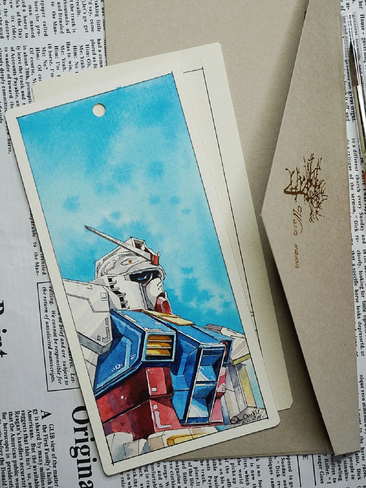 自制水彩书签|元祖高达(附教程