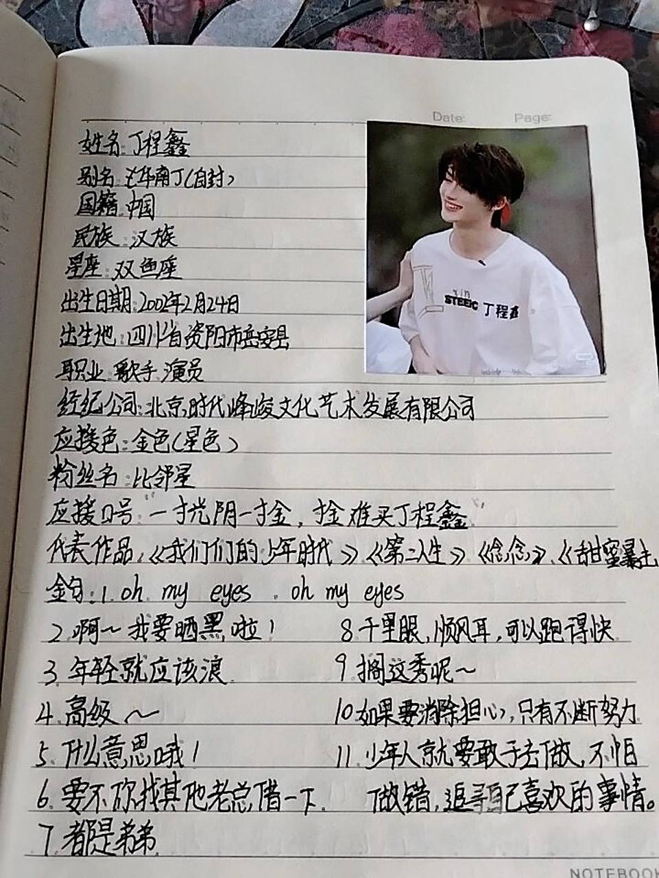 丁程鑫个人资料    字丑勿喷