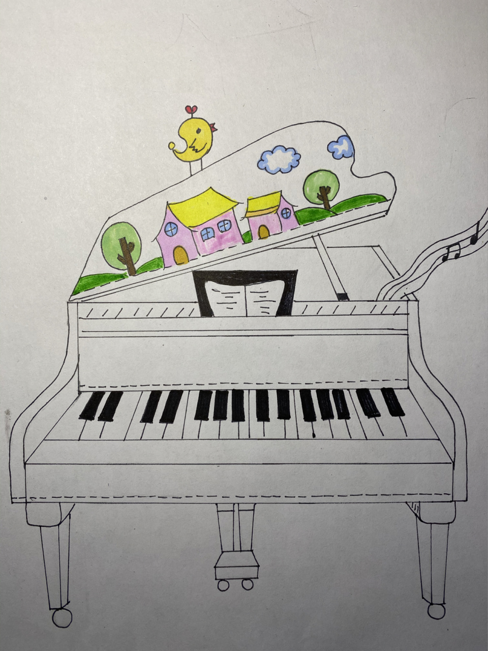 儿童简易画 创意钢琴儿童画 钢琴简笔画