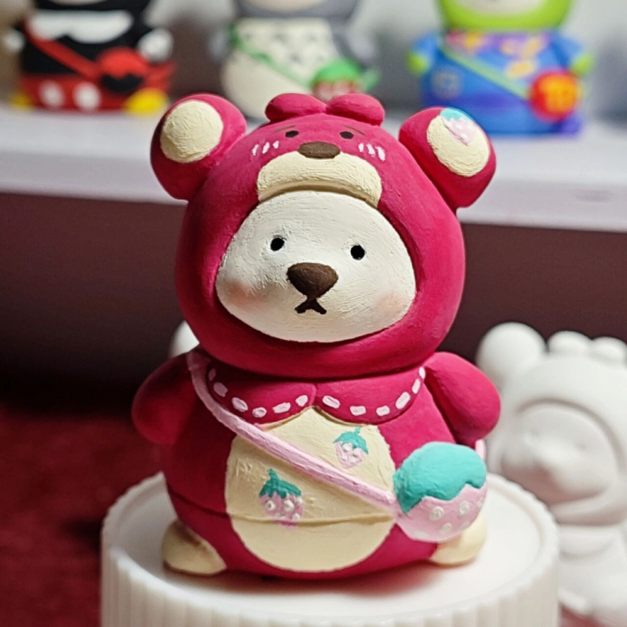 背包石膏小熊6|草莓熊78附配色 玫紫色:直接用送的颜料 绿色:白77