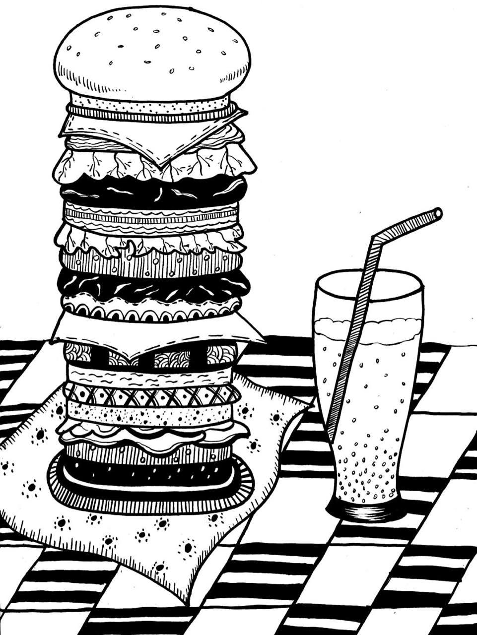 汉堡92黑白线描|儿童画 汉堡92黑白线描|儿童画 有步骤图 材料
