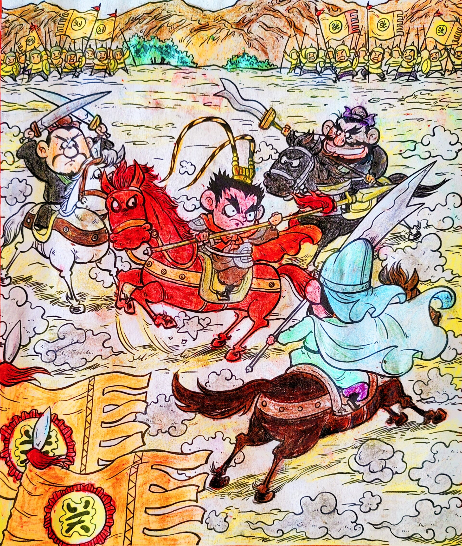 萌萌三国演义彩铅画《三英战吕布@卡门卡卡丫的动态