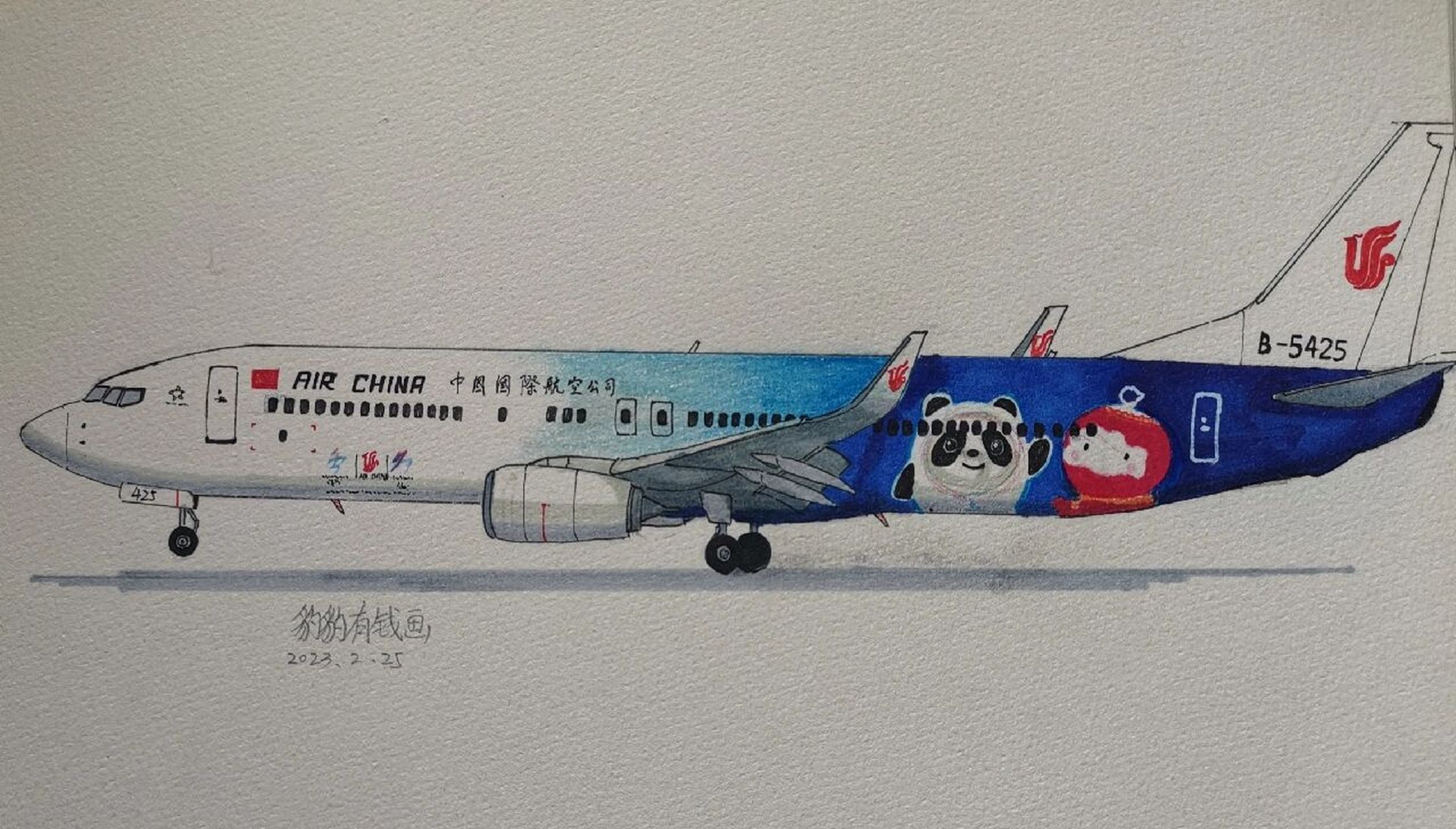 画一架国航737的冬奥彩绘机