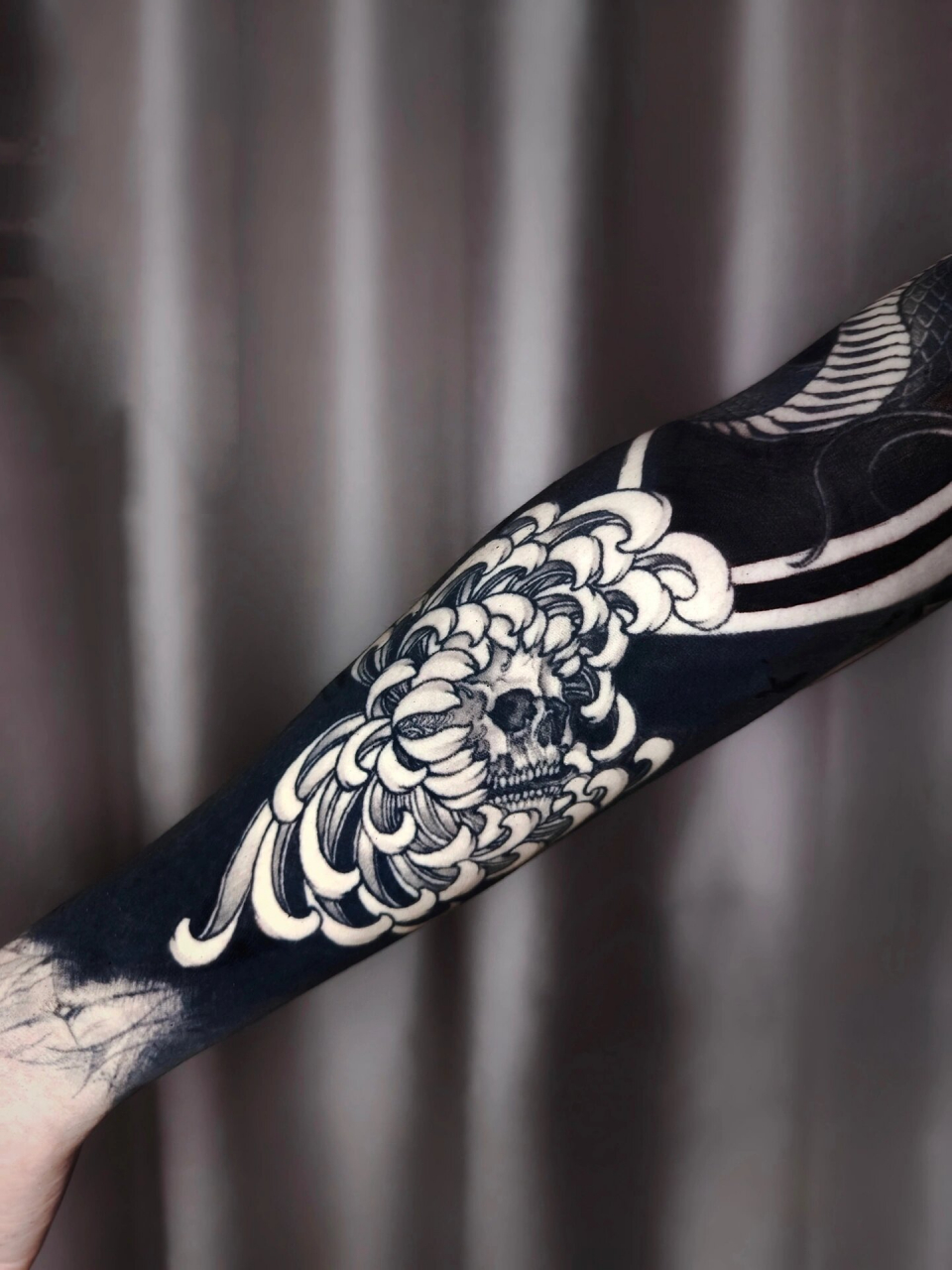 黑臂新玩法 - 暗黑 蛇 菊花花臂