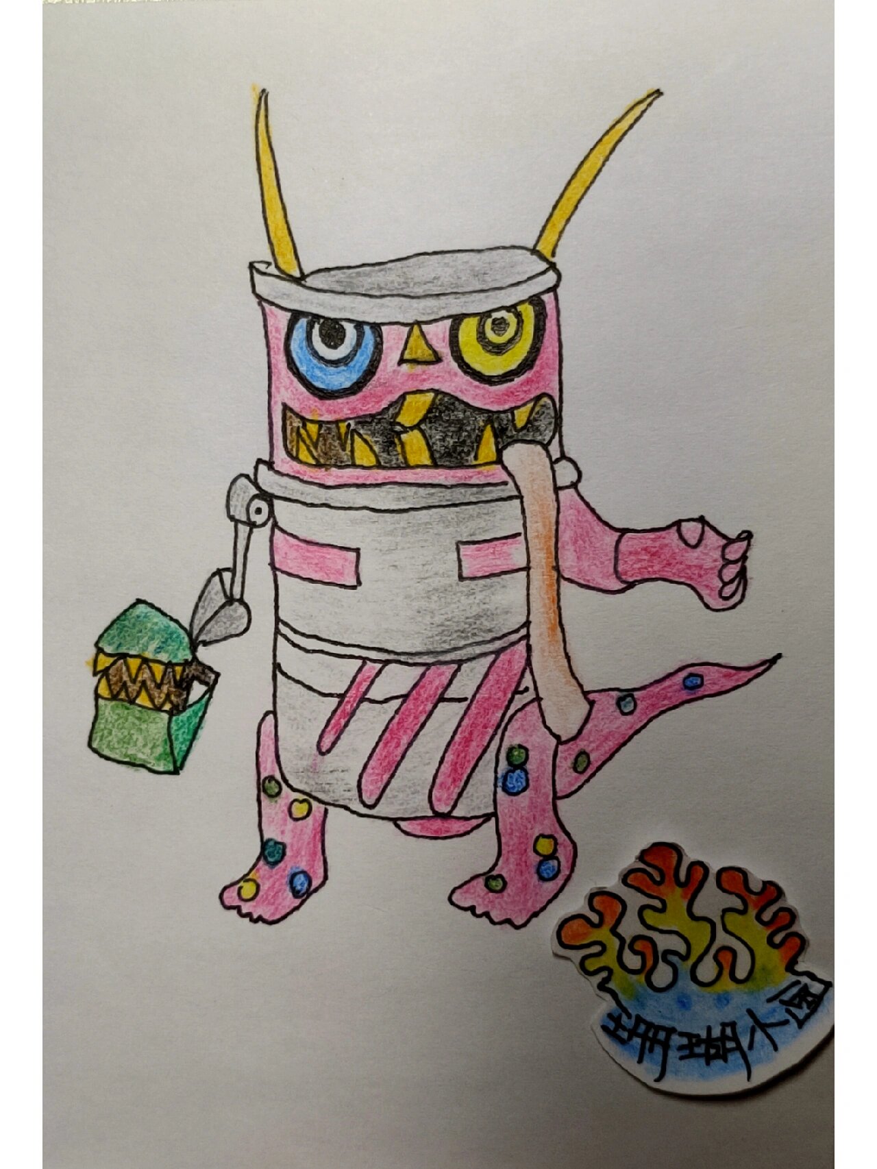 垃圾桶怪物彩铅简笔画